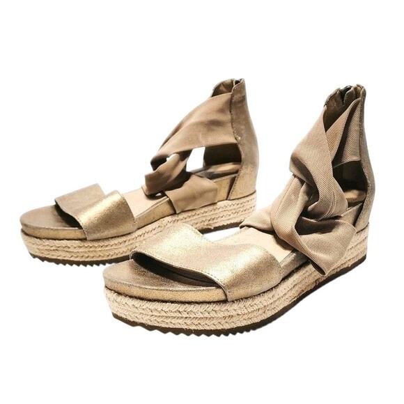 EILEEN FISHER Zoe Metallic Leather & Mesh Espadrille Platform Sandals 8.5 Shoes - Picture 5 of 7
